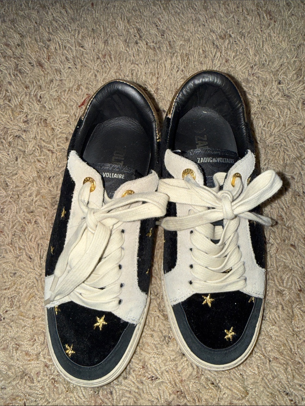 Zadig & Voltaire Black and White Velvet Star Sneakers
